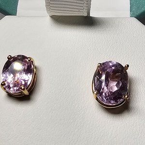 Rose De France Color Amethyst Earrings gold tone post